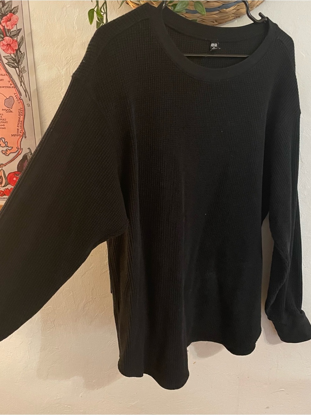 Uniqlo Black Crewneck Waffle Knit Top